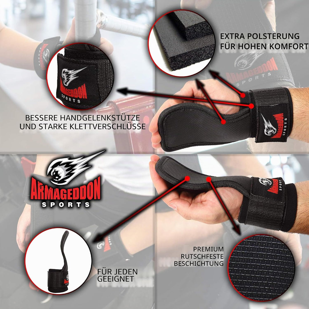 ARMAGEDDON SPORTS Fitness-Handschuhe für Zughilfen Krafttraining - Power Anti-Rutsch Gym Gripps Pads