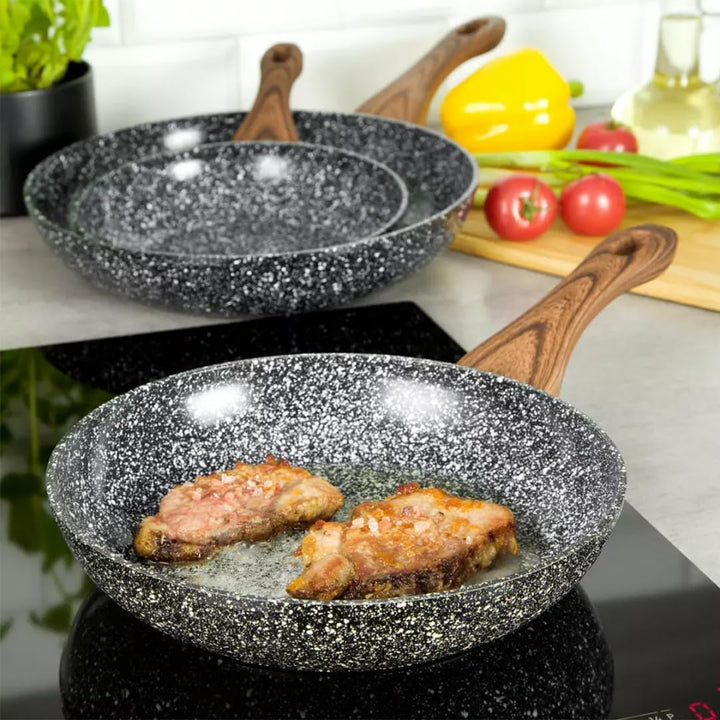 Kinghoff Pfannenset Pfanne 3-teilig 20/24/28 cm Granit Wood Line KH-1030