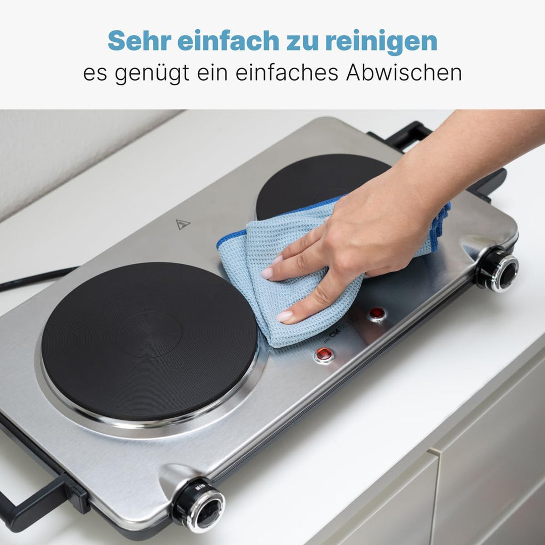 Clatronic Doppel-Kochplatte DKP 3668 E, für Camping, Küche oder Büro, zwei Kochplatten gross 18 cm u