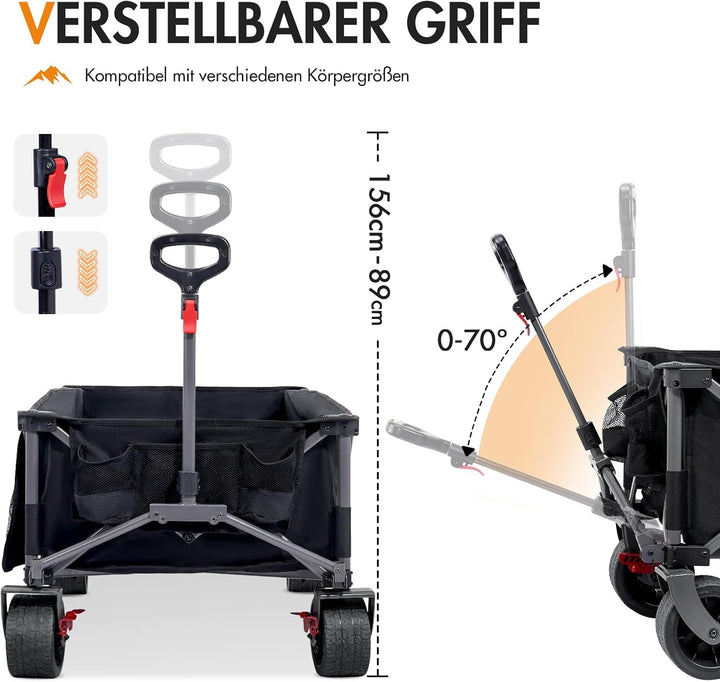 Portal Bollerwagen faltbar XXXL 600L Grosse Ladefläche 180kg Belastbar Ultrabreit Handwagen mit Seit