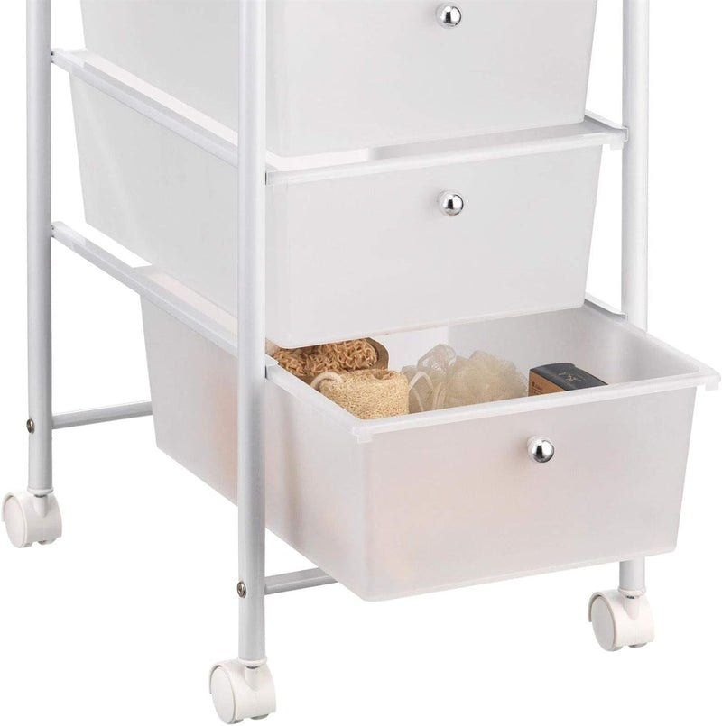 IDIMEX Badregal Rollwagen Rollcontainer GINA, mit 3 transparenten Schubladen und Metallgestell in we
