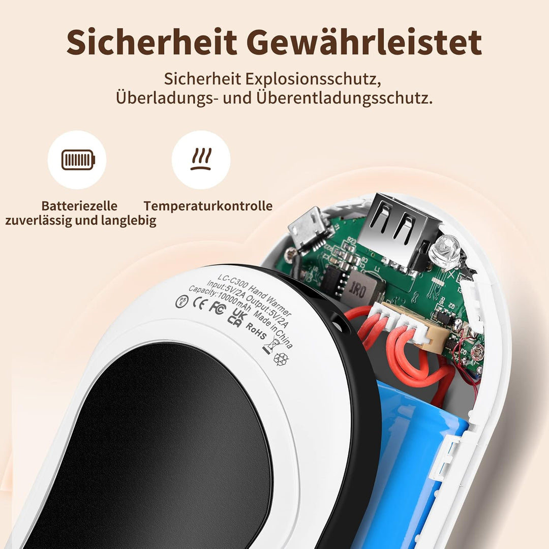Lomvset Handwärmer Elektrisch 10000 mAh USB Wiederaufladbarer, Handwärmer Wiederverwendbar Wandern G