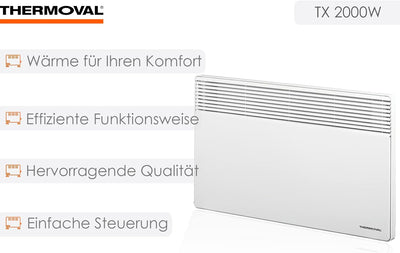 Thermoval Elektrischer Konvektor, Elektroheizkörper TX 2000, 2,0 kW, IP20, Freistehender oder Wandmo