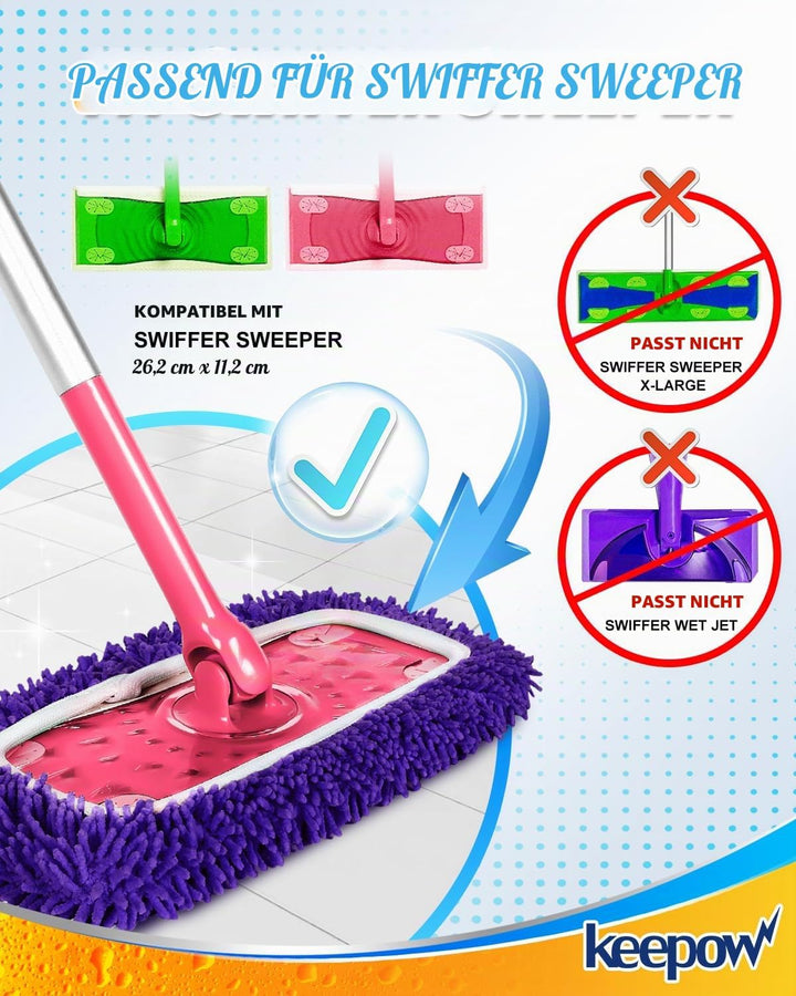 KEEPOW 12 Stück für Swiffer Feuchte Bodentücher - 6 Farben, Zoniert für den Einsatz, Chenille-Materi