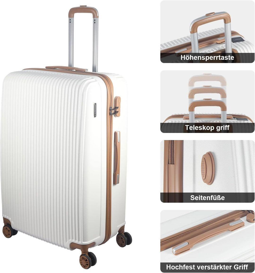 Hartschalenkoffer Set 3 Teilig, Kratzresistente Premium ABS-Hartschale, 55 64 74 cm, 360-Grad-Doppel