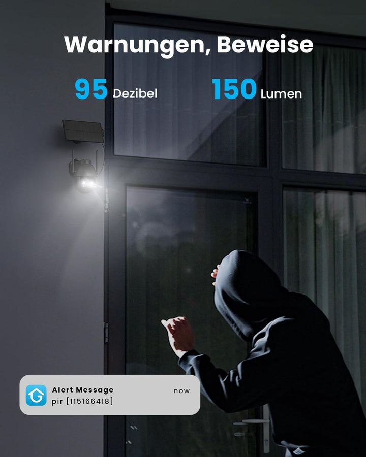 ieGeek 2K 3MP HD Überwachungskamera Aussen Solar, 360° PTZ Überwachungskamera Aussen Akku, 2.4GHz WL