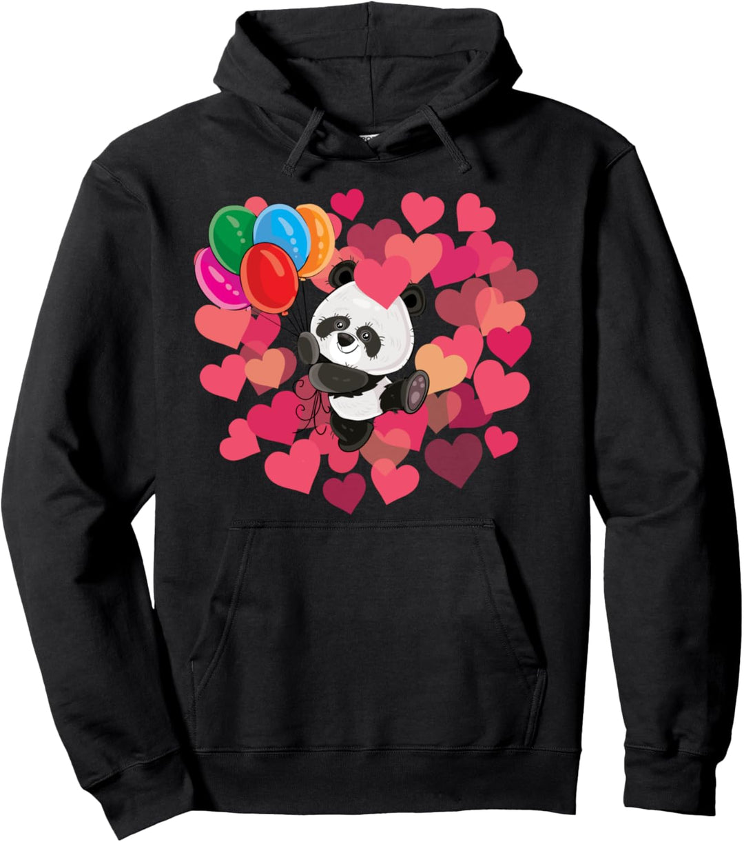 Cute Panda Bear with Balloons and Hearts - Love Valentine Pullover Hoodie