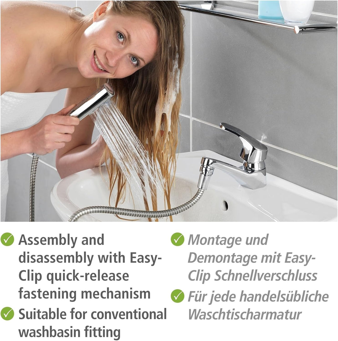 WENKO Waschbeckenbrause mit Duo Haken, Waschbeckendusche mit Easy-Clip, 170 x 2,7 x 2,7 cm, Chrom