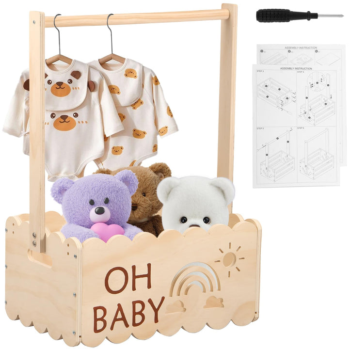 Babyparty Geschenk mit Griff,Holz Babyparty Kiste,34 * 22.8 * 17.5cm,Baby Aufbewahrungskorb,Dekorati