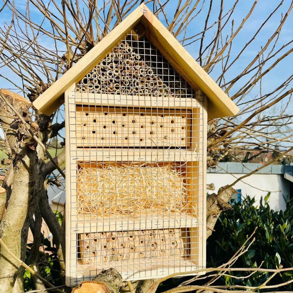 DARLUX massives handgefertigtes L Insektenhotel aus Holz I Haus 51 x 28 x 16 cm (HxBxT) I mit Stände