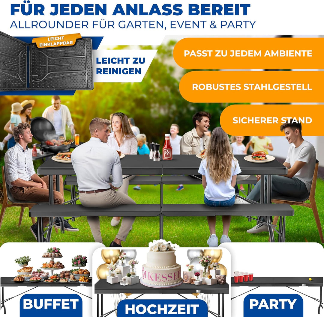 KESSER® Buffettisch Tisch klappbar Kunststoff 183x76 cm Campingtisch Partytisch Klapptisch Gartentis