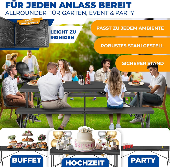 KESSER® Buffettisch Tisch klappbar Kunststoff 183x76 cm Campingtisch Partytisch Klapptisch Gartentis