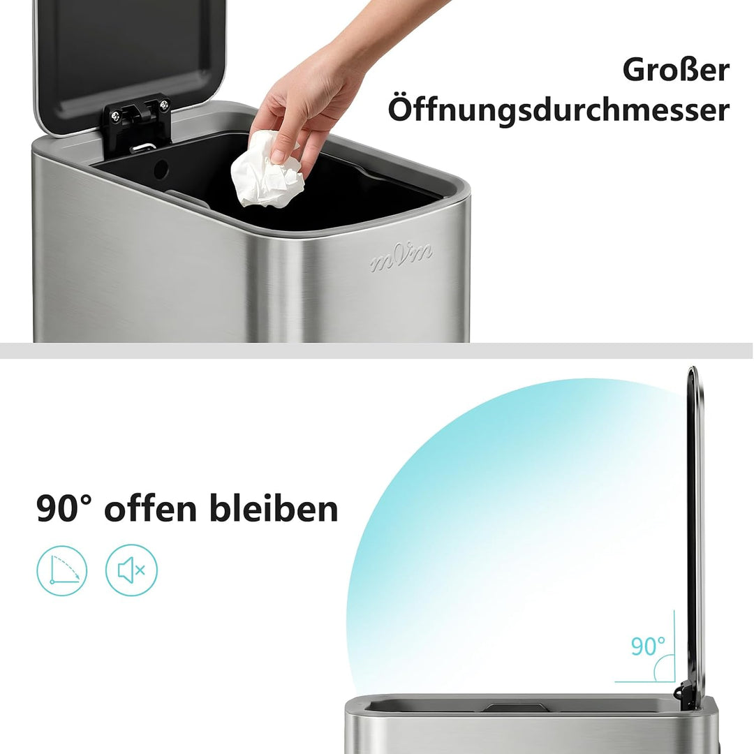 mVm Mülleimer Küche 6L, Mülleimer Bad, Abfalleimer Edelstahl, Zinn | Soft-Close, Herausnehmbarem Inn