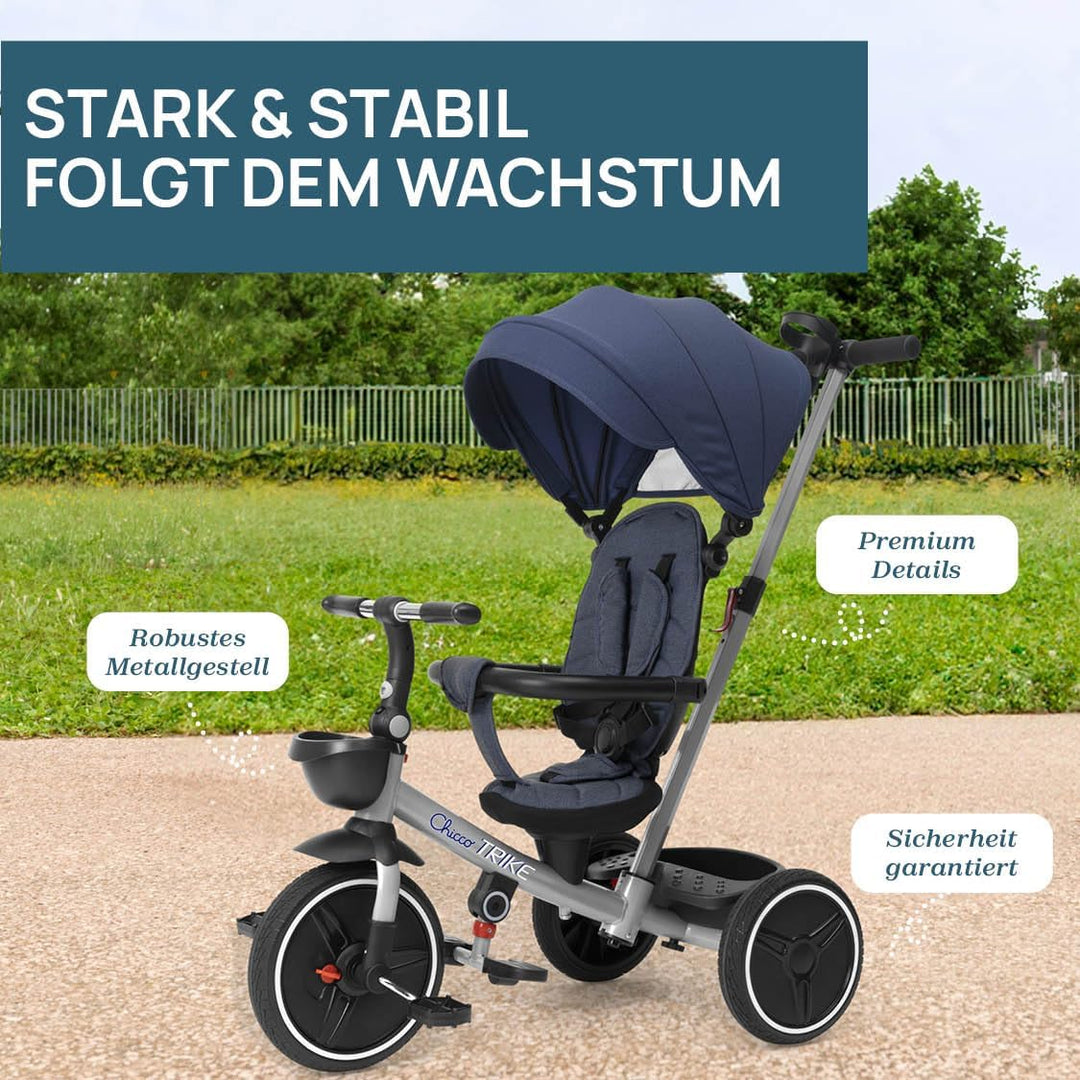 Chicco, 4in1 Trike, Metallrahmen, Eva-Gummiräder, 4-Punkt-Gurtsystem, Teleskopgriff und Abnehmbares