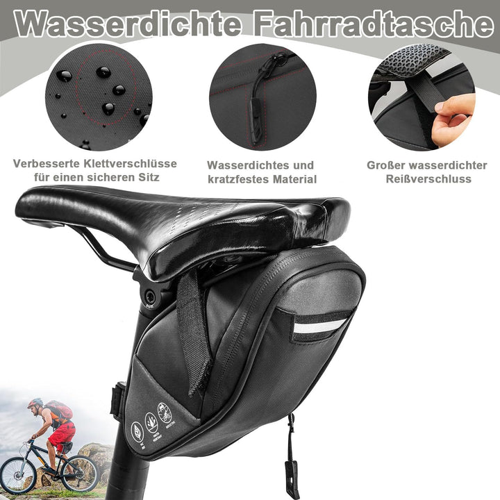 Wasserdichte Fahrradsatteltasche mit Reflektorstreifen – Langlebige Sattel-Pouch für Mountain-, Stra