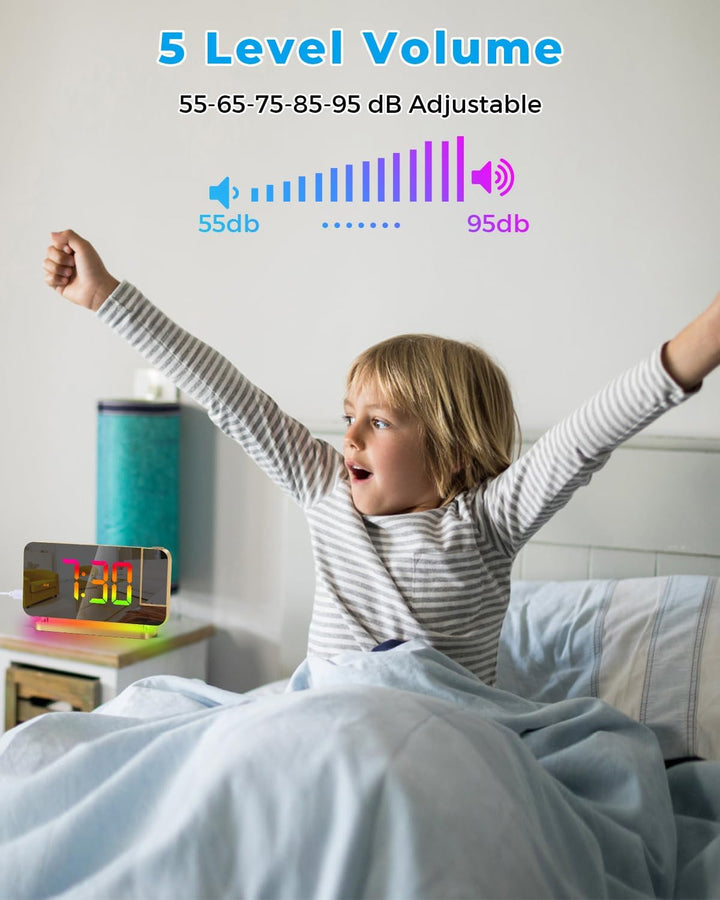 SZELAM Projektion Wecker - LED Spiegel Digitaluhr Grosses Display mit RGB Nachtlicht USB C Ladestati
