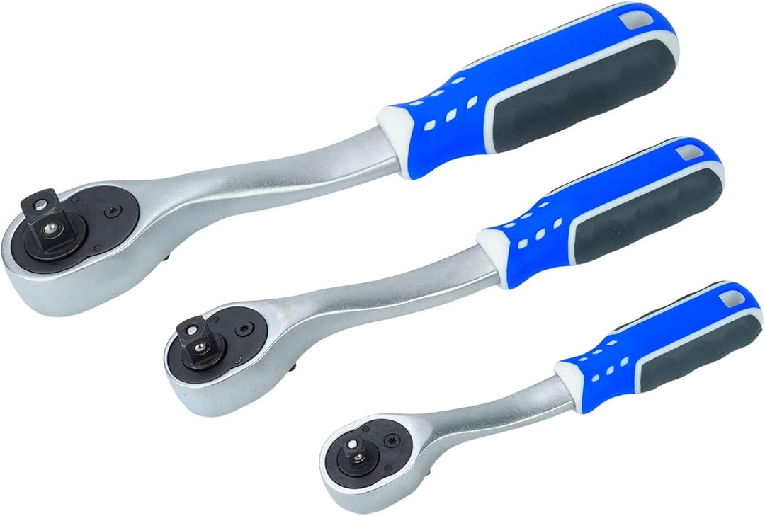 Haskyy I Hebel-Umschaltknarre-Set 1/2" + 3/8" + 1/4" Zoll mit 72 Zähnen I feinverzahnte Ratsche aus