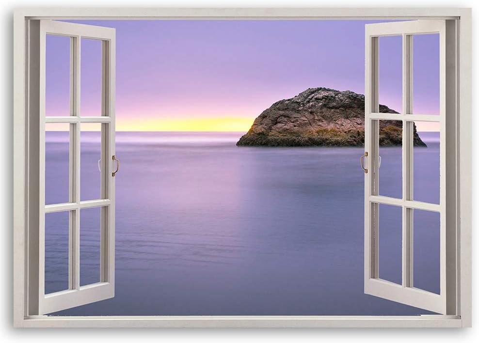 Leinwandbild XXL Fenster-Illusion Wandbild Kunst Felsen Blau 120x80 cm Leinwandbild 120x80 cm Blau_d