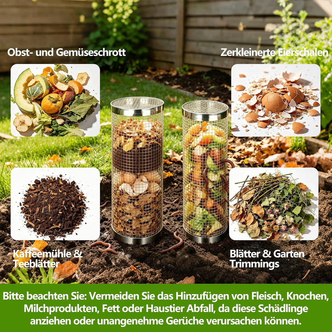 2 Packung Unterirdische Wurm Kompostierbestand - Kleine Runde Metall Edelstahl Komposter für Familie
