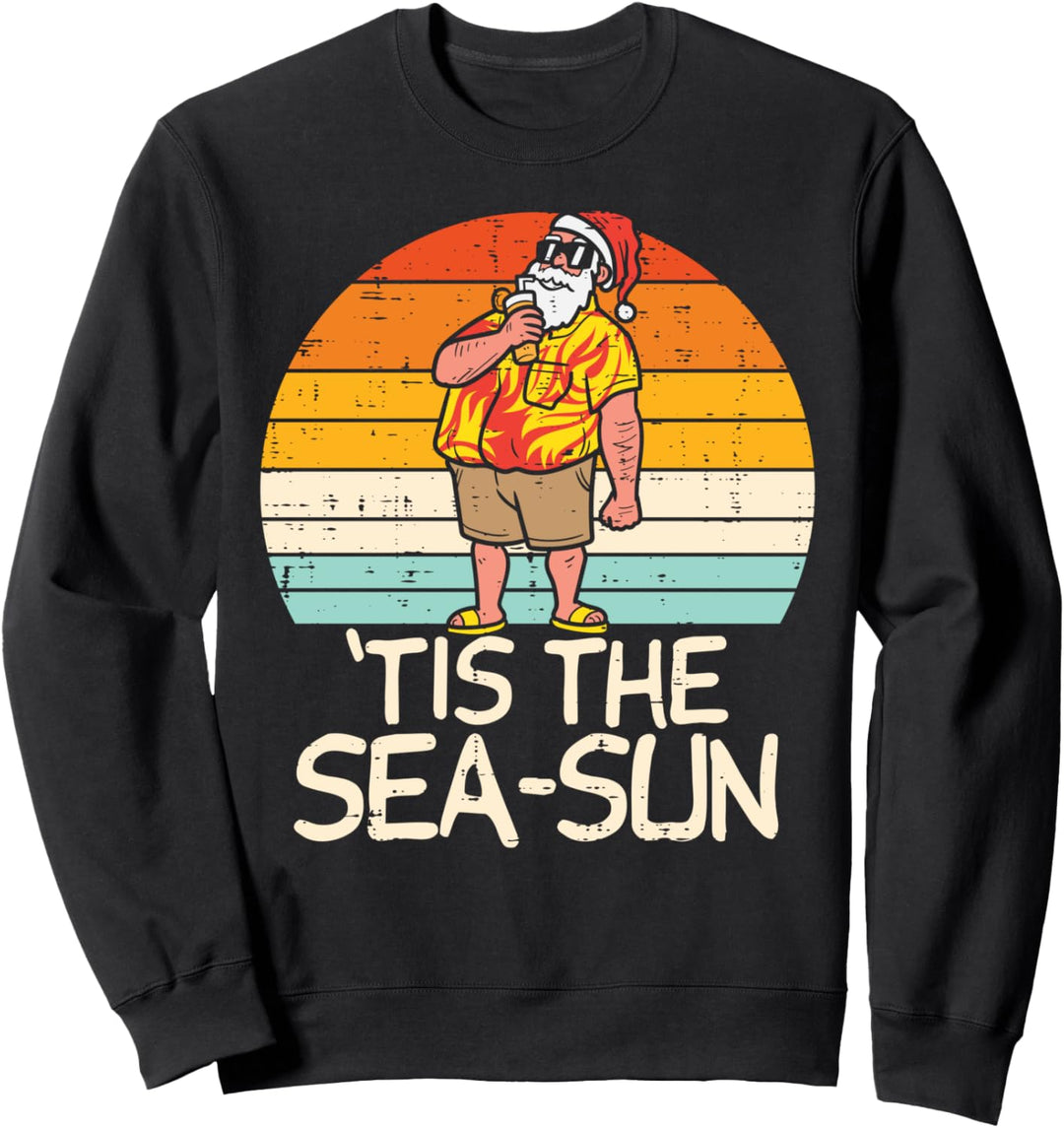 Tis The Sea Sun Santa Sunset Retro Christmas In July Summer Sweatshirt