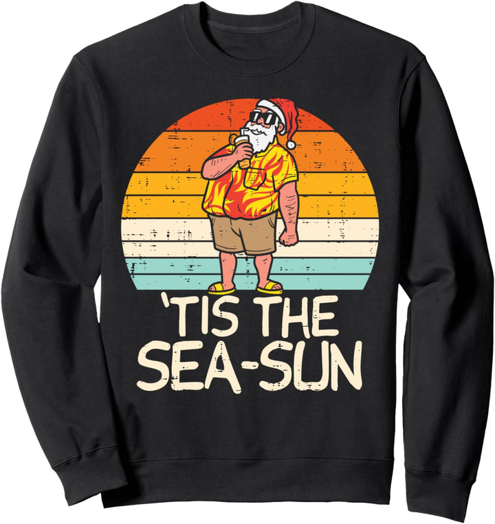 Tis The Sea Sun Santa Sunset Retro Christmas In July Summer Sweatshirt