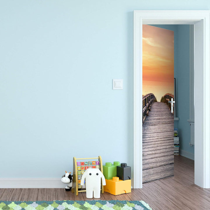wandmotiv24 Türtapete Holz-steg zum Meer, Abend-rot, Sonne 70 x 200cm (B x H) - Dekorfolie selbstkle