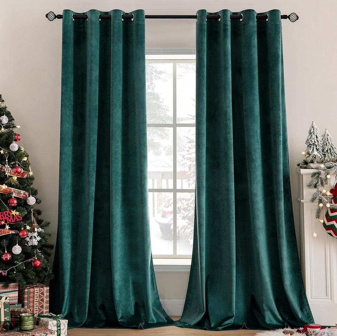 MIULEE Samt Vorhänge 2er Set, Luxuriöse Samtvorhang Grün für Deko Schlafzimmer Wohnzimmer, Samt Gard