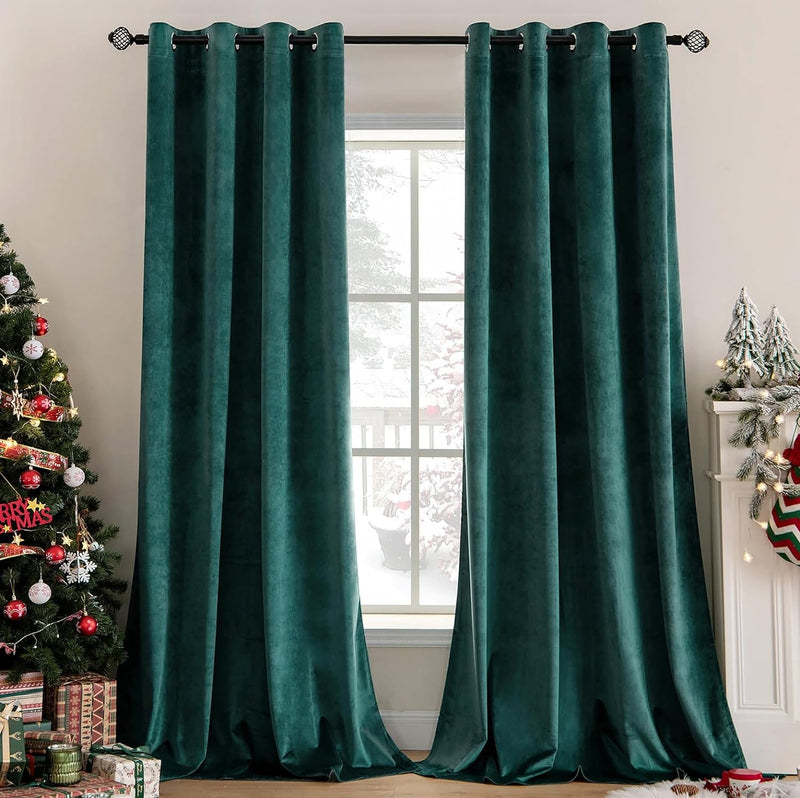 MIULEE Samt Vorhänge 2er Set, Luxuriöse Samtvorhang Grün für Deko Schlafzimmer Wohnzimmer, Samt Gard