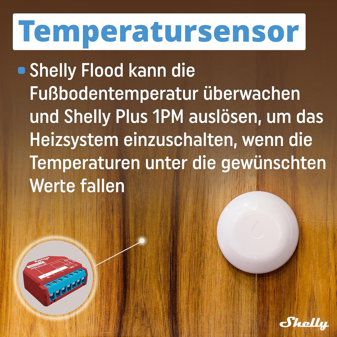 Shelly Flood Smart Home WLAN Wassermelder & Temperatursensor, Wasseralarm & digitales steuern der Fu