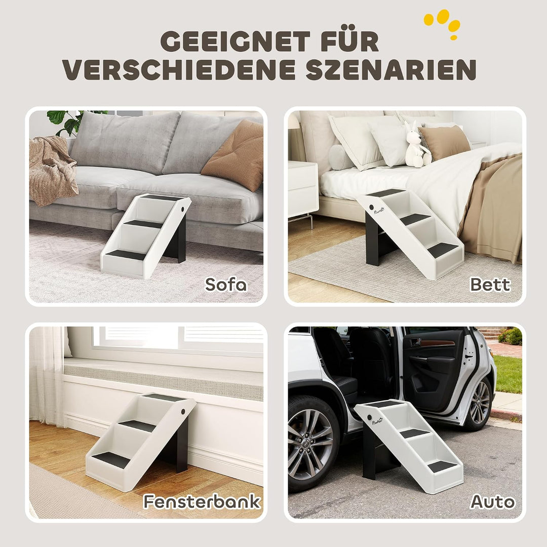 PawHut Hundetreppe 3 Stufen 36,5 cm Hoch Haustiertreppe für Kleine Hunde klappbar Katzentreppe Hunde