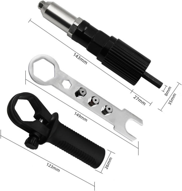 Rivet Gun Adapter with Removable Plastic Handle, Electric Rivet Gun Head, Cordless Riveting Drill To