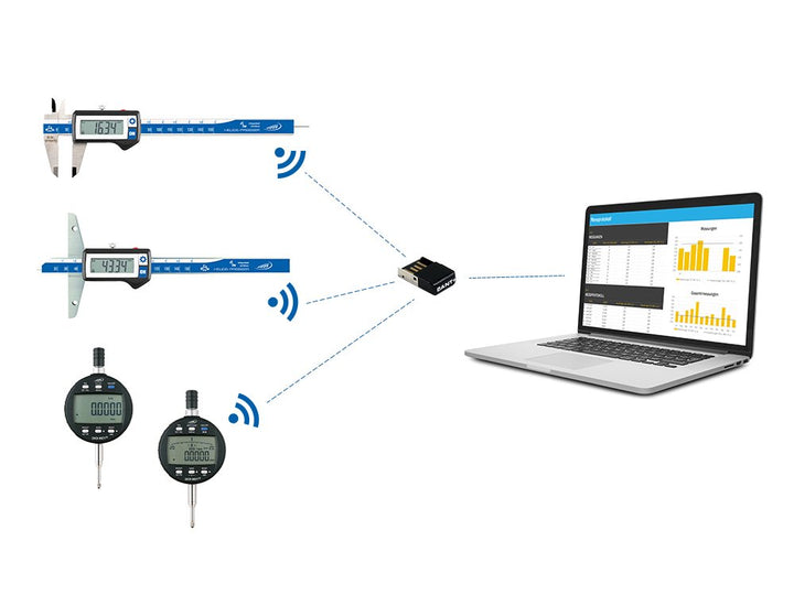 Integrated Wireless - Digitaler Taschenmessschieber mit integriertem Funk, IP67, 300 x 60 mm