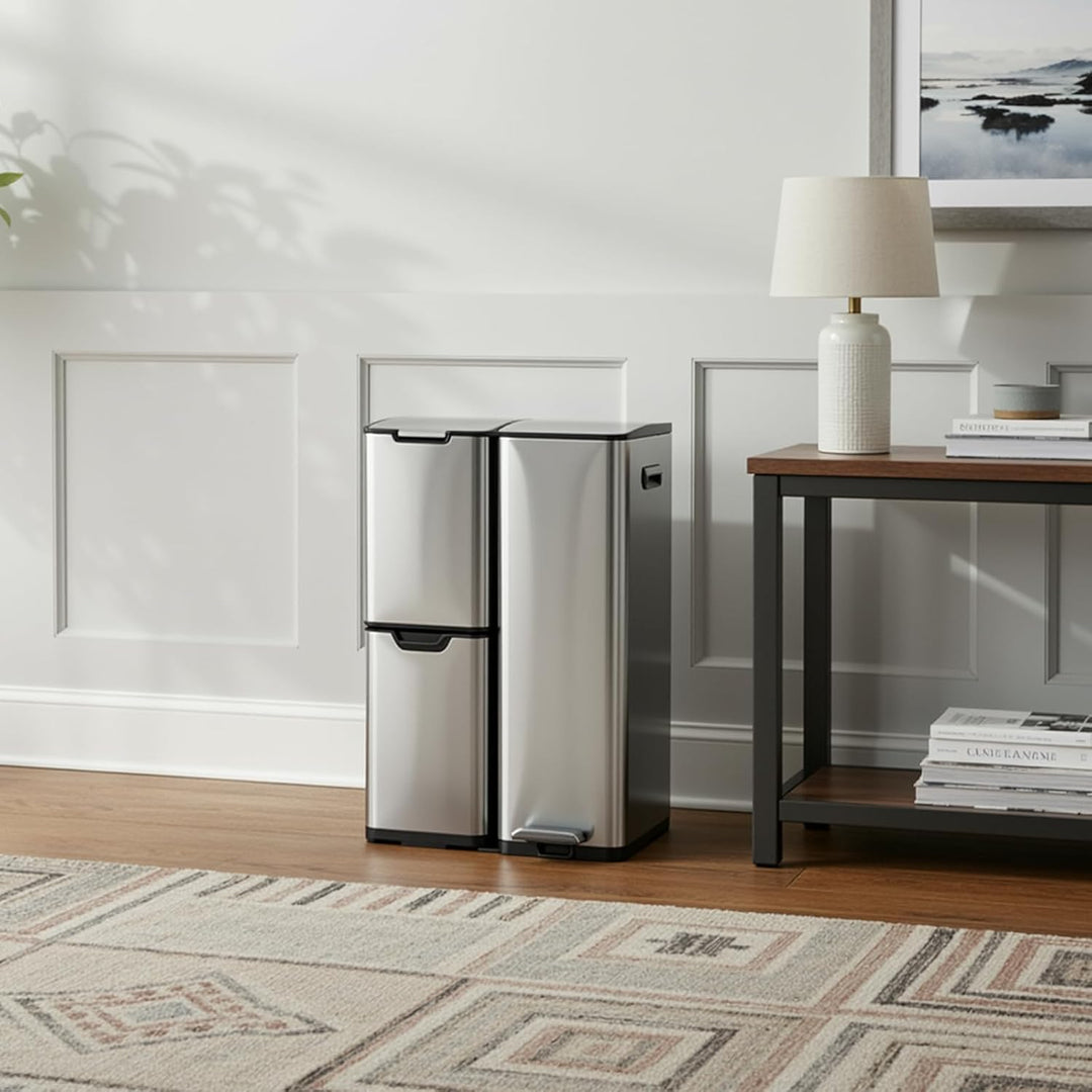 LIFERUN Mülleimer 3 Fächer, 60L Mülltrennsystem (30 + 17 + 13 L) mit Softclose Deckel, Abfalleimer K