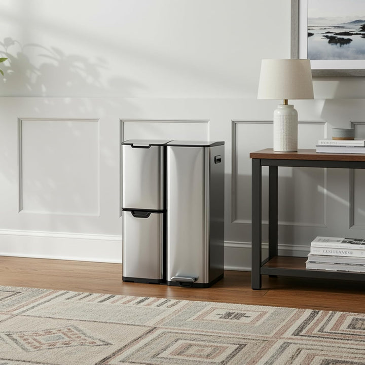 LIFERUN Mülleimer 3 Fächer, 60L Mülltrennsystem (30 + 17 + 13 L) mit Softclose Deckel, Abfalleimer K