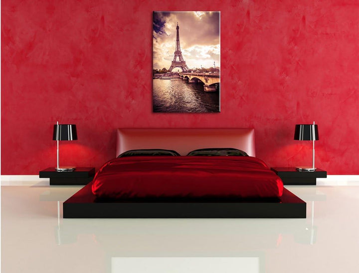 Eiffelturm in Paris, Format: 100x70 auf Leinwand, XXL riesige Bilder fertig gerahmt mit Keilrahmen,