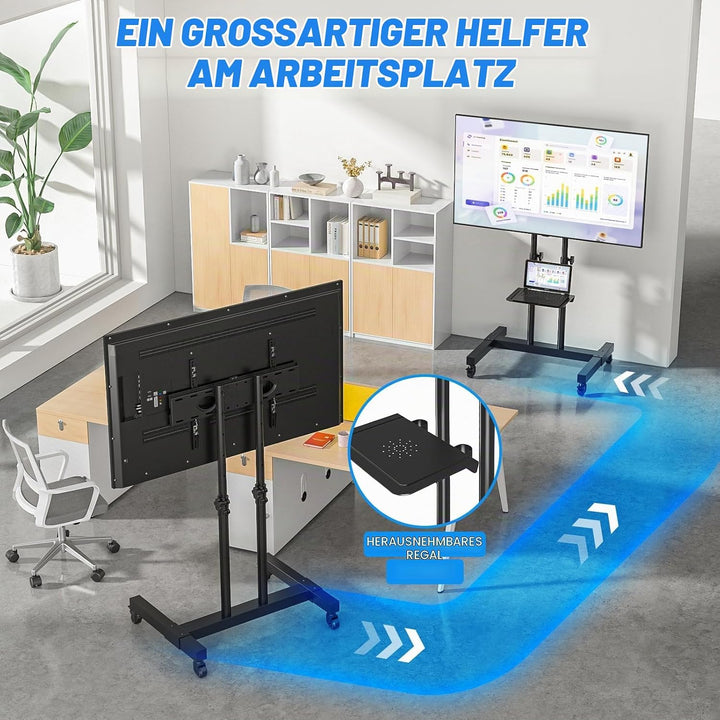 RFIVER Universal TV Ständer Rollbar für 32 40 42 43 49 50 55 65 70 75 Zoll Fernseher, TV Wagen mit R