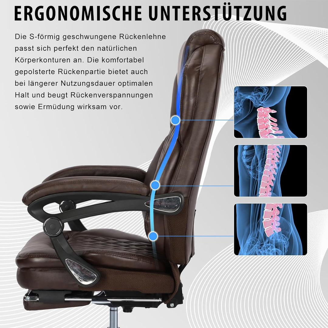 Bosmiller Grosser Chefsessel mit Fussstütze, Office Chair 180kg, Ergonomischer Bürostuhl für Übergrö