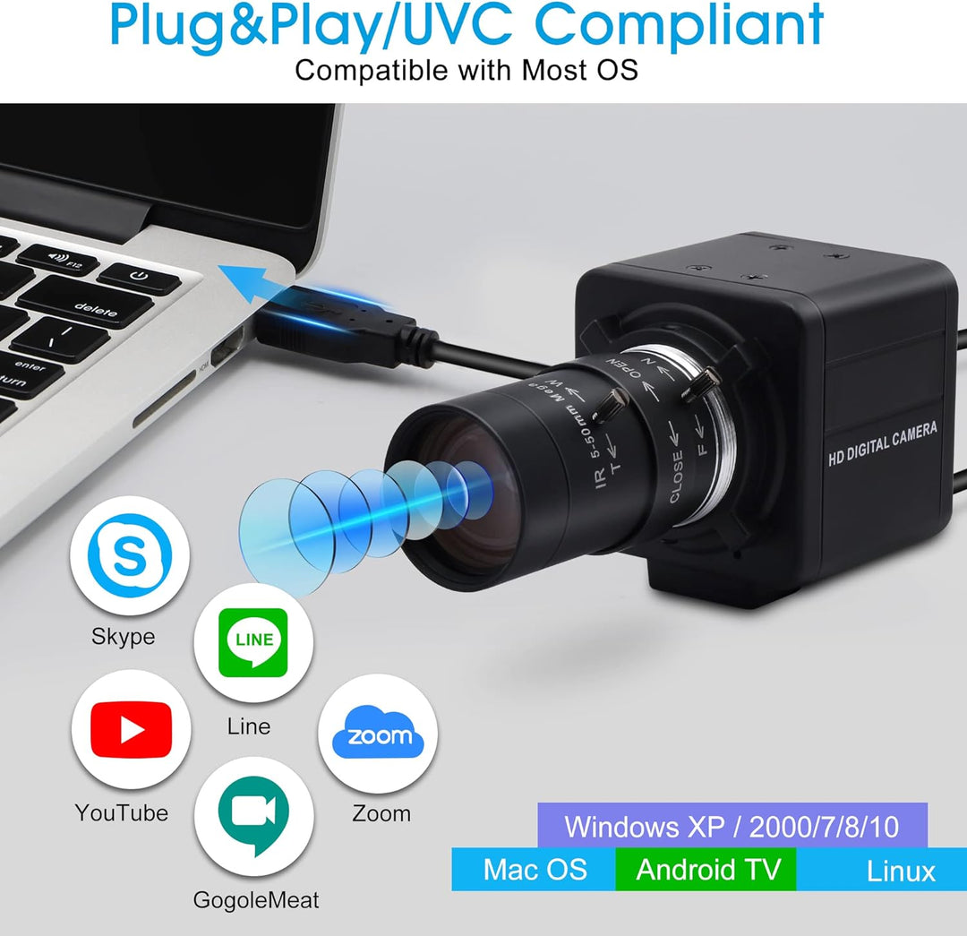 G Varifocal Objektiv USB Kamera 10X optische Zoom Webcam,5-50mm Varifocus Webcam 2448P Zoom Webcam,8