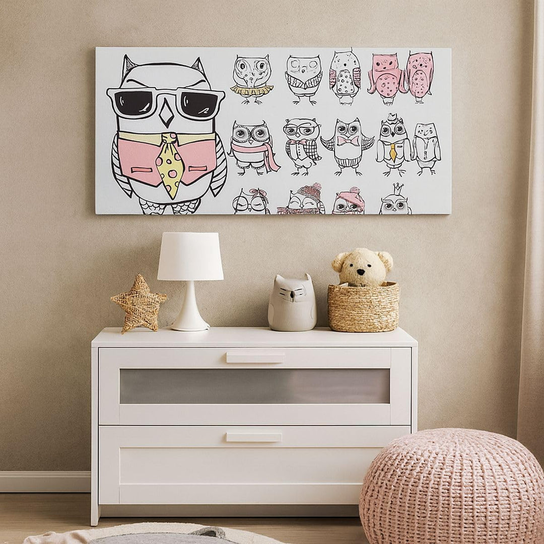 Wandbilder Dekoration Wohnzimmer Eule Spass Junge fröhlich Panorama Bilder auf Leinwand 120x50cm Lei