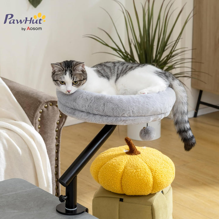 PawHut Katzen-Schreibtischbett, Katzenbett für Schreibtisch mit 360°Drehung, Verstellbarer Höhe, Kat