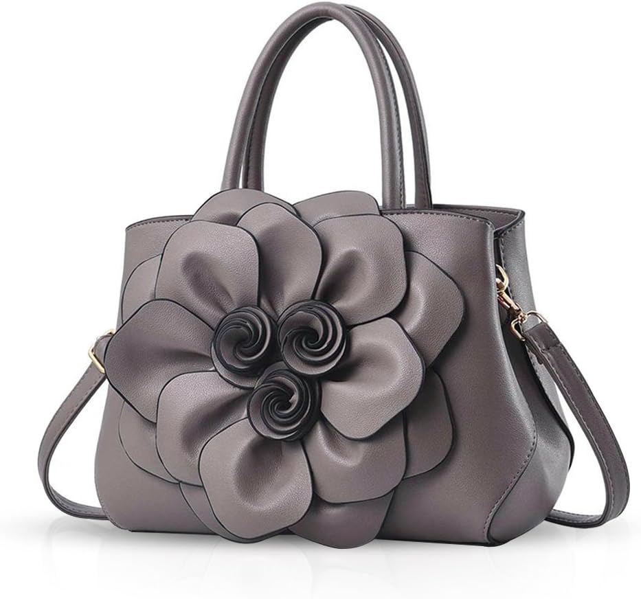 NICOLE & DORIS Modische Damen-Umhängetasche, Handtasche, Umhängetasche, Blumenmotiv Grau, Grau