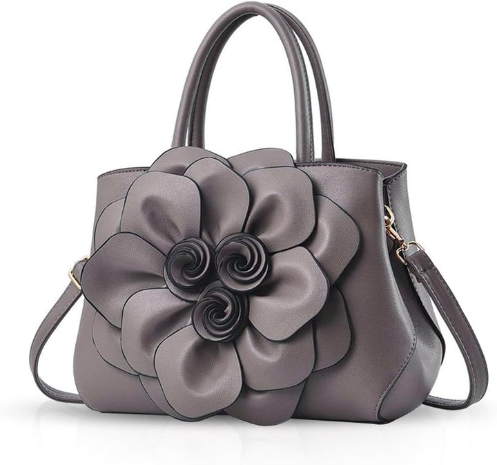 NICOLE & DORIS Modische Damen-Umhängetasche, Handtasche, Umhängetasche, Blumenmotiv Grau, Grau
