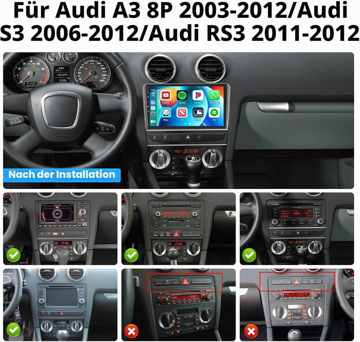 Hikity 2GB+64GB Android 15 Autoradio für Audi A3 (2003-2012) S3 (2006-2012) RS3 (2011-2012) Radio Wi