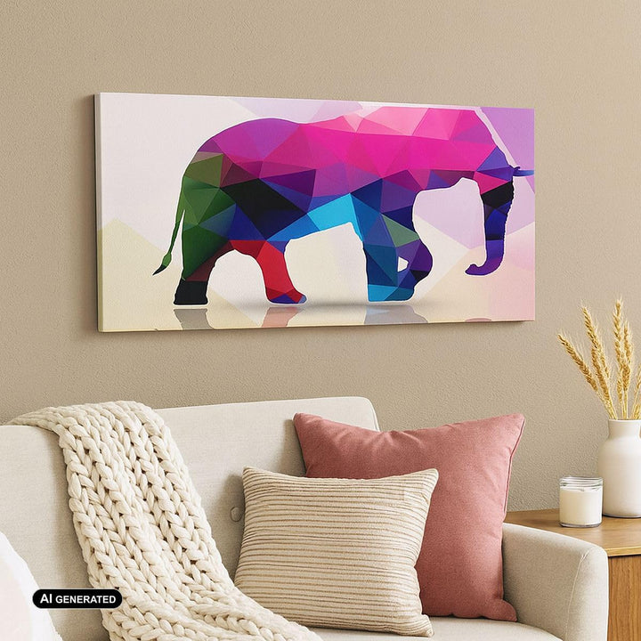 Wandbilder Dekoration Wohnzimmer Elefanten Illustration Bunt Panorama Bilder auf Leinwand 120x50cm L