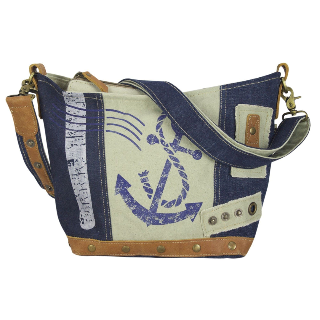 Sunsa Damen Tasche Umhängetasche. kleine Canvas Bag mit Recycelte Jeans und Leder. Vintage Design Ta