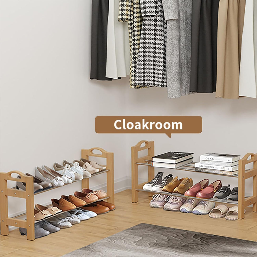 LEMIKKLE Schuhregal, 2-lagiges erweiterbares schuhschrank aus Holz, kleines Schuhregal schmal für En