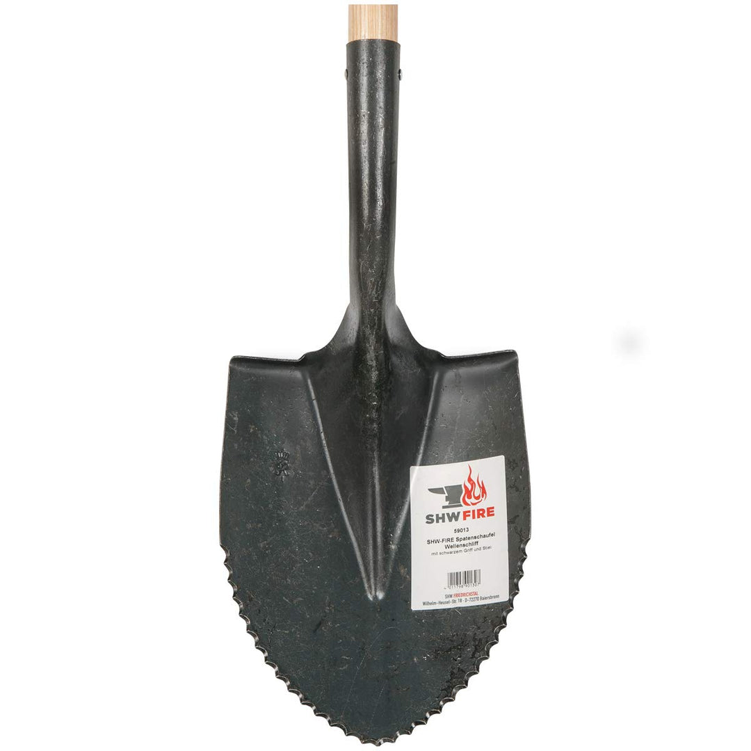 SHW-FIRE Spaten Schaufel mit Wellenschliff - Hochwertiger Stahl - Holzstiel 120cm - für einfacheres