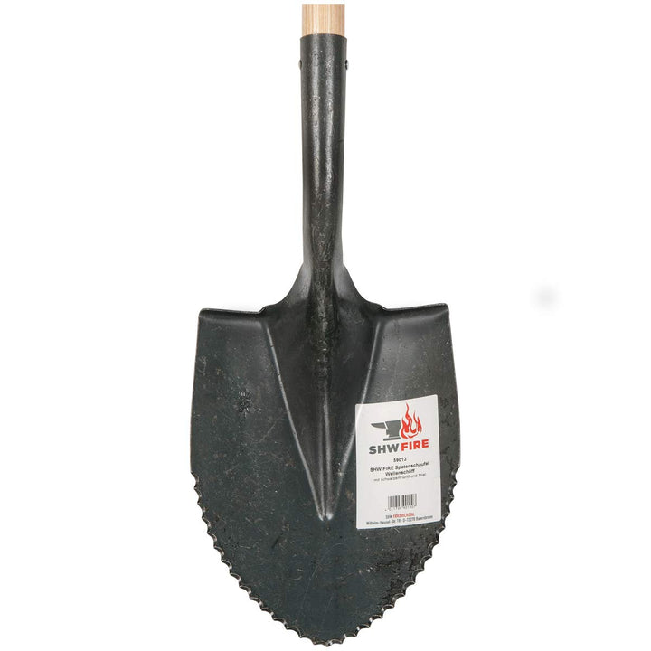 SHW-FIRE Spaten Schaufel mit Wellenschliff - Hochwertiger Stahl - Holzstiel 120cm - für einfacheres