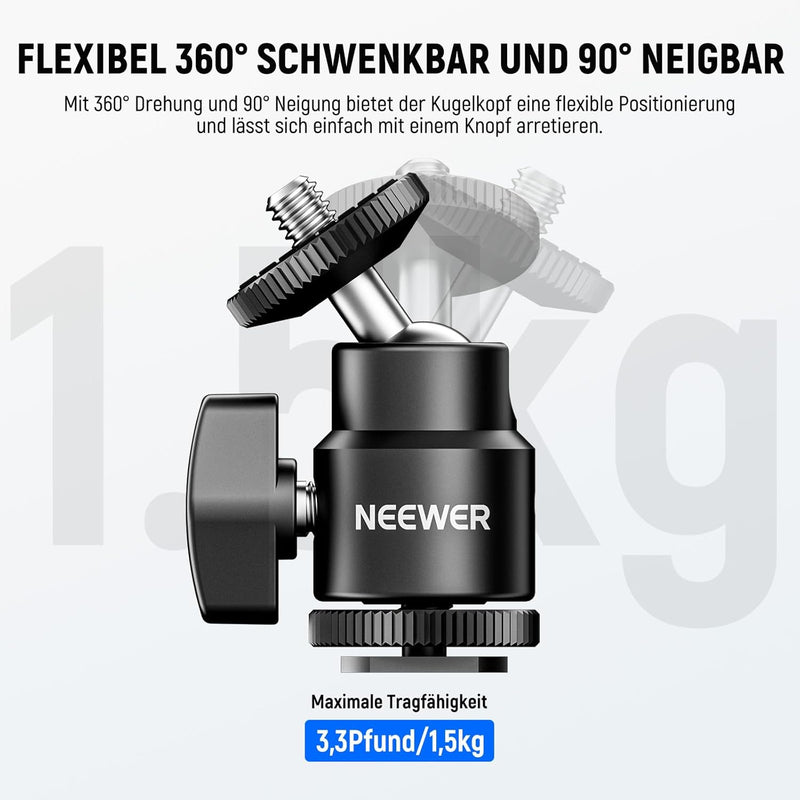 NEEWER 2er-Pack 1/4" Blitzschuhhalterung mit zusätzlicher 1/4" Schraube, Mini-Kugelkopf-Blitzschuhha