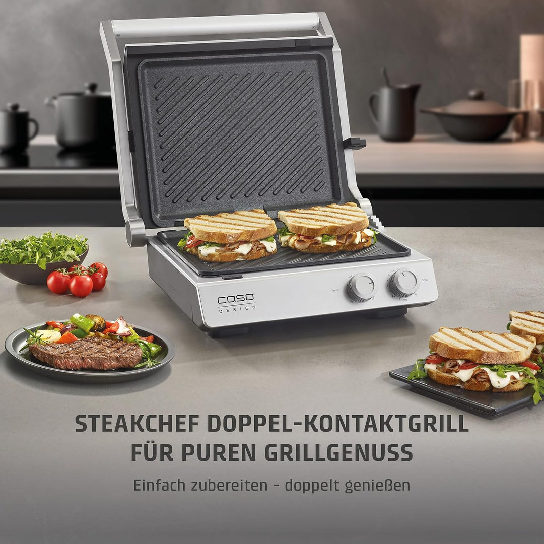 CASO SteakChef Kontaktgrill, 2000 W, PFAS-freie Keramik-Antihaftbeschichtung, abnehmbare Grillplatte